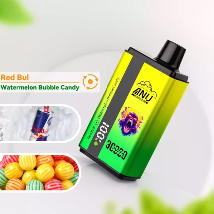 Kwaliteit ANU Dubbele Smaak 30000 Trekjes Red Bull en Watermeloen Snoep Wegwerp Vape 0% 2% 3% 5% Nicotine 36ml Capaciteit Mesh Coil Type-C Snelle Verzending