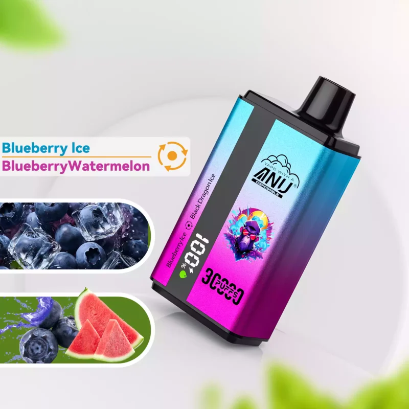 2025 Hot Selling-artikelen ANU Dubbele Smaak 30000 Trekjes Bosbes IJs & Zwarte Draak IJs Wegwerp Vape 36ml Capaciteit Mesh Coil Snelle levering vanuit Europees