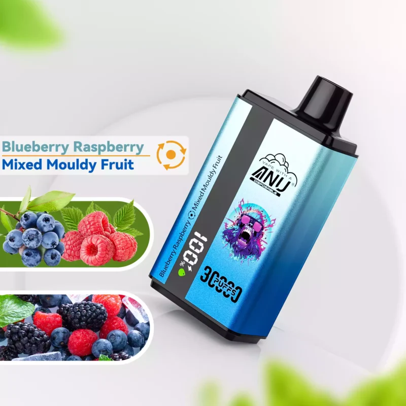 2025 Nieuwe Kwaliteit ANU Dubbele Smaak 30000 Trekjes Bosbes Framboos & Gemengd Schimmelfruit Wegwerp Vape uit EU Magazijn 0% 2% 3% 5% Nicotine Optioneel