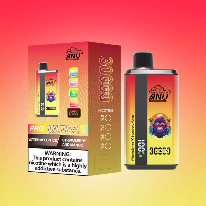 2025 Nieuwe Hoogwaardige ANU Dubbele Smaak 30000 Trekjes Watermeloen IJs en Aardbei Mango Wegwerp Vape uit EU Magazijn 0% 2% 3% 5% Nicotine en 36ml Capaciteit Mesh Coil Type-C Snelle Verzending 4