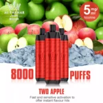 Best verkopende ALFAKHAR 8K Trekjes F18 Dubbele Appel Smaak Wegwerp E-sigaret met 18 ml E-vloeistof 0.5% Nicotine en 0.6 Mesh-kern 600 mAh Oplaadbaar Retail (1)