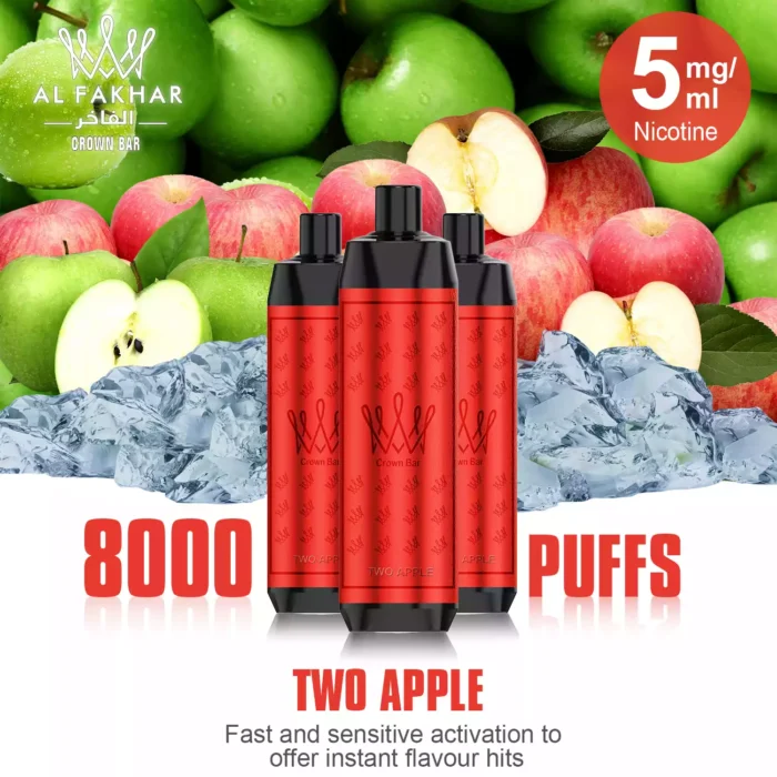Best verkopende ALFAKHAR 8K Trekjes F18 Dubbele Appel Smaak Wegwerp E-sigaret met 18 ml E-vloeistof 0.5% Nicotine en 0.6 Mesh-kern 600 mAh Oplaadbaar Retail (1)