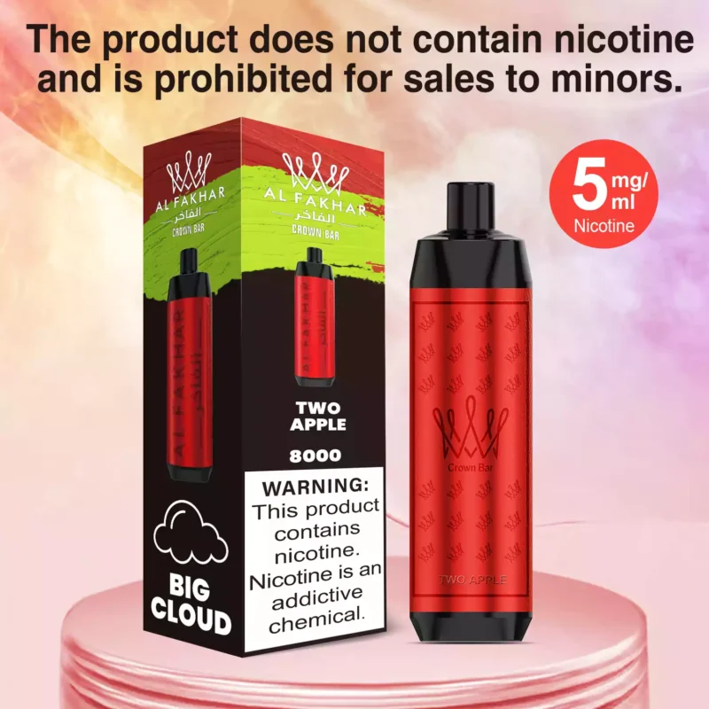 Home 30 Best verkopende ALFAKHAR 8K Trekjes F18 Dubbele Appel Smaak Wegwerp E-sigaret met 18 ml E-vloeistof 0.5% Nicotine en 0.6 Mesh-kern 600 mAh Oplaadbaar Retail (2)