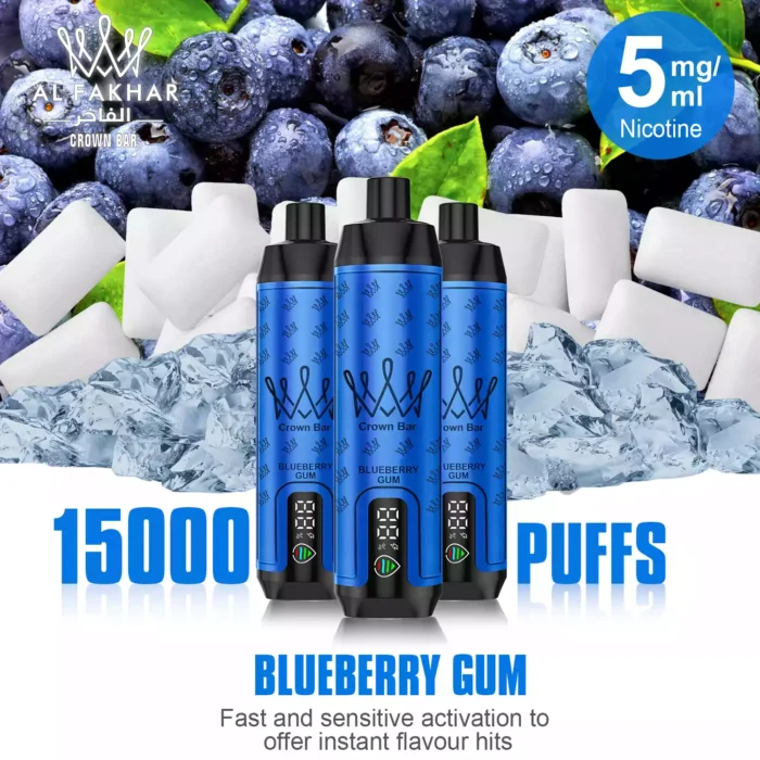 Beste prijs ALFAKHAR 15000 Trekjes F18S Bosbes Kauwgom Smaak Wegwerp E-sigaret met 5% Nicotine en 22 ml E-vloeistof 600 mAh Batterij fabrikant retail (4)