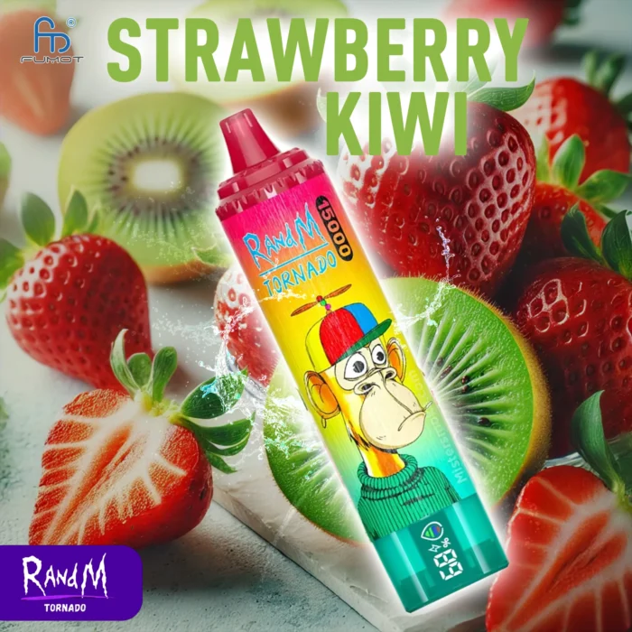 Populaire keuze RandM Tornado 15000 Trekjes Aardbei Kiwi Smaak Wegwerp E sigaret met Nicotine Gehalten van 0 2 3 5 en 25 ml E vloeistof RGB ontwerp 850 mAh Oplaadbaar Fabr 5 scaled