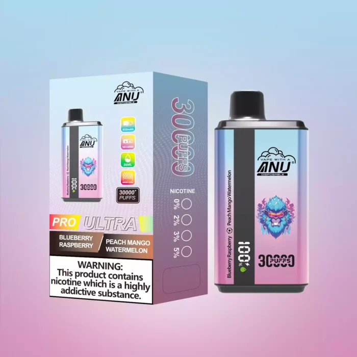 Quality ANU Dubbele Smaak 30000 Trekjes Bosbes Framboos & Perzik Mango Watermeloen Wegwerp Vape uit EU Magazijn 0% 2% 3% 5% Nicotine and 36ml Capaci