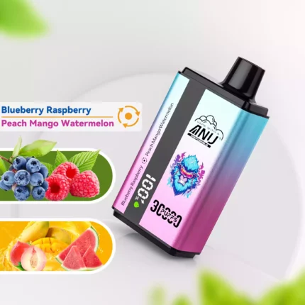 Quality ANU Dubbele Smaak 30000 Trekjes Bosbes Framboos & Perzik Mango Watermeloen Wegwerp Vape uit EU Magazijn 0% 2% 3% 5% Nicotine and 36ml Capacity (1)