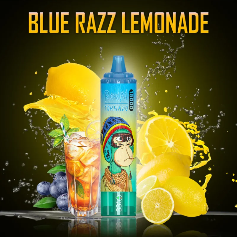 Home 54 RandM Tornado 15000 Trekjes Blauwe Razz Limonade Smaak Wegwerp E-sigaret met 0% 2% 3% 5% Nicotine en 25 ml E-vloeistof Bestverkoper Fabrikant Retail (5)