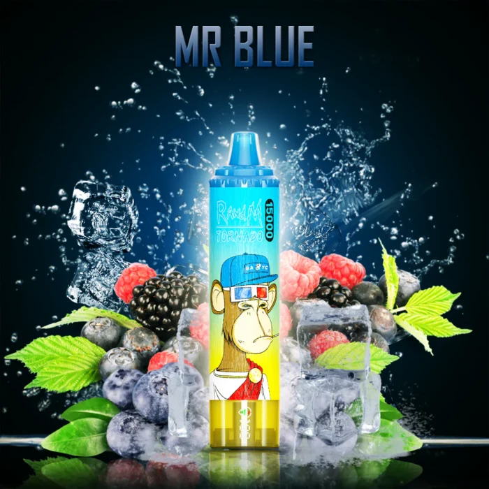 RandM Tornado 15000 Trekjes Meneer Blauw Smaak Bestverkoper Wegwerp E-sigaret met Nicotine Gehalten van 0% 2% 3% 5% en 25 ml E-vloeistof RGB-ontwerp 850 mAh Oplaadbaar Fabrikant Retai (5)