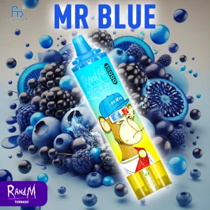 RandM Tornado 15000 Trekjes Meneer Blauw Smaak Bestverkoper Wegwerp E-sigaret met Nicotine Gehalten van 0% 2% 3% 5% en 25 ml E-vloeistof RGB-ontwerp 850 mAh Oplaadbaar Fabrikant Retail (1)