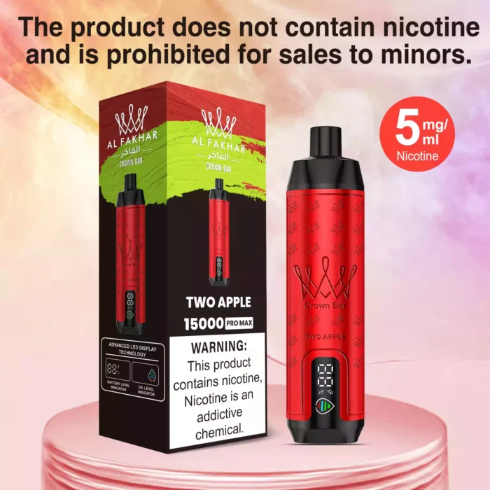Topkwaliteit ALFAKHAR 15000 Trekjes F18S Dubbele Appel Smaak Wegwerp E-sigaret met 0.5% Nicotine en 22 ml E-vloeistof 600 mAh Batterij hot sale fabrikant retail (3)