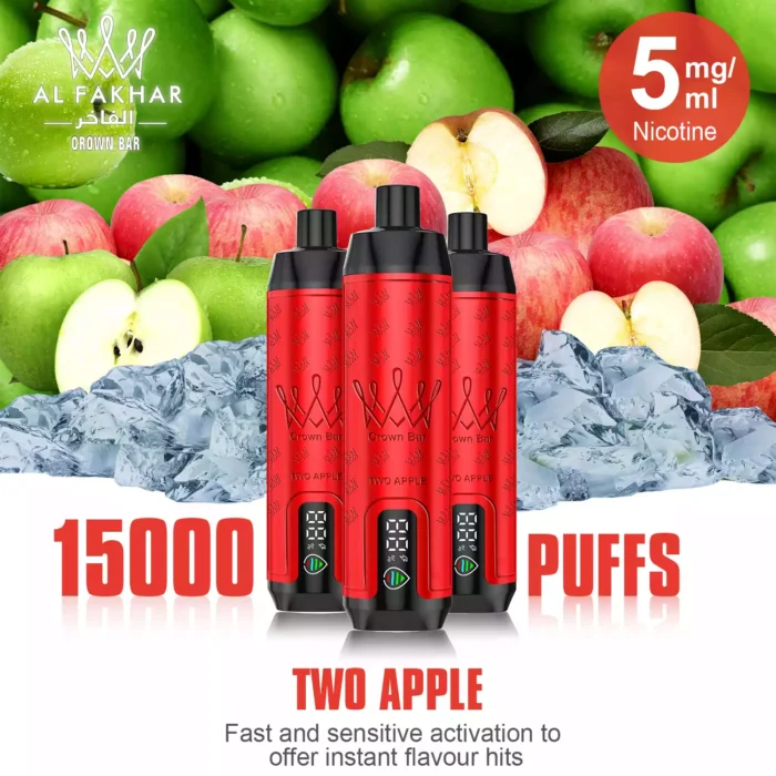 Topkwaliteit ALFAKHAR 15000 Trekjes F18S Dubbele Appel Smaak Wegwerp E sigaret met 0.5 Nicotine en 22 ml E vloeistof 600 mAh Batterij hot sale fabrikant retail 4